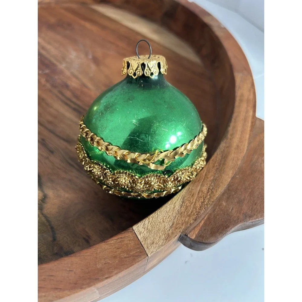 Vintage Glass Christmas Ornament‎ Lot 4 Victorian Gold Brocade Red Green Estate